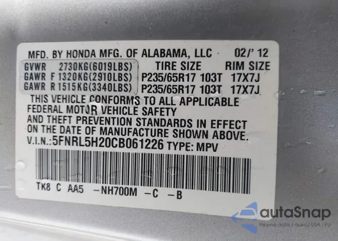 2012 Honda Odyssey Lx из США, поврежденный, VIN 5FNRL5H20CB061226